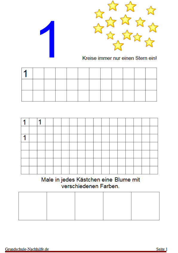 Arbeitsblatt Nachhilfe Mathe Klasse 1 Welt der Zahlen Schreibvorlage